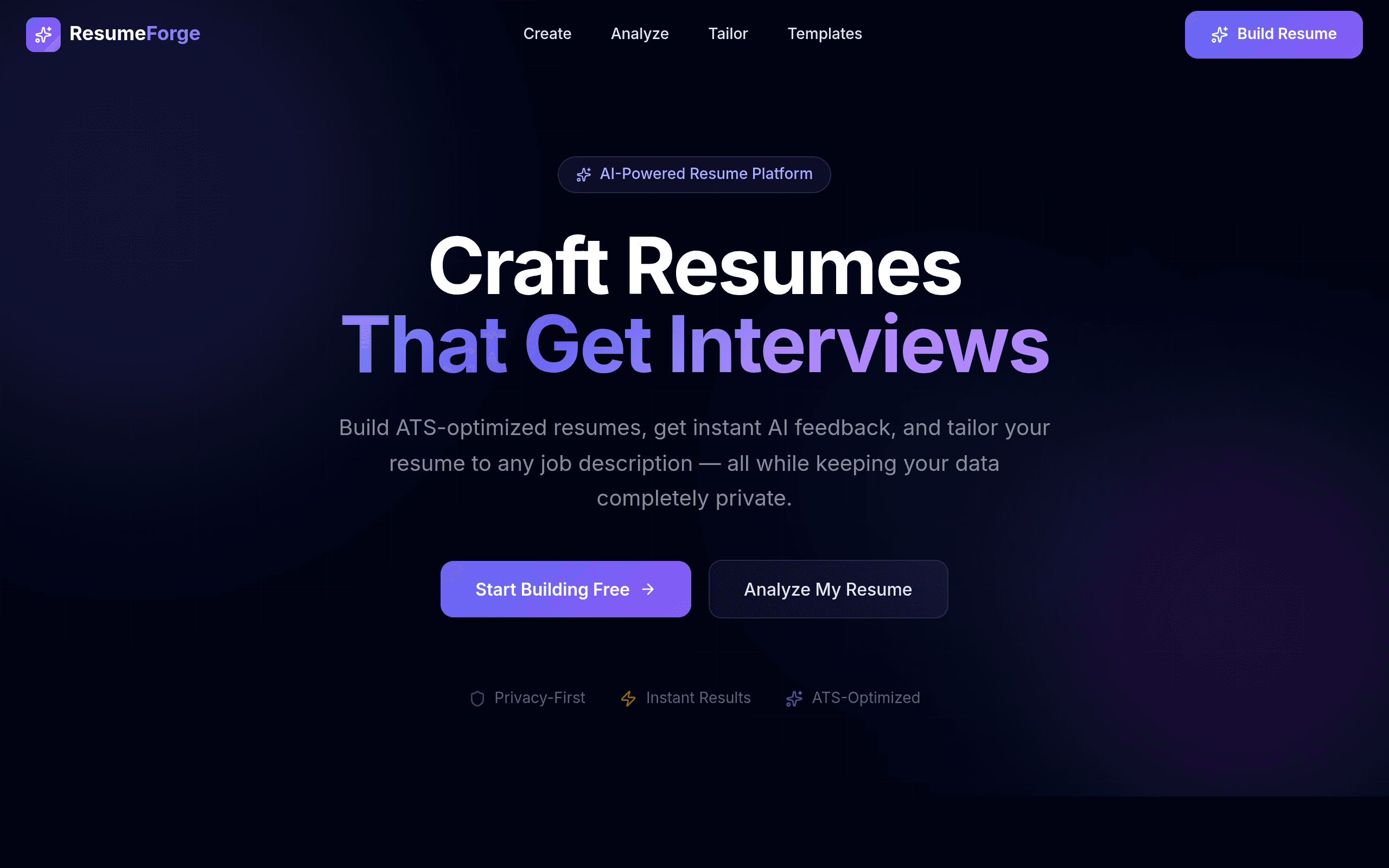 ResumeForge: An AI resume builder and analyzer with ATS scoring, powered by Gemini.
