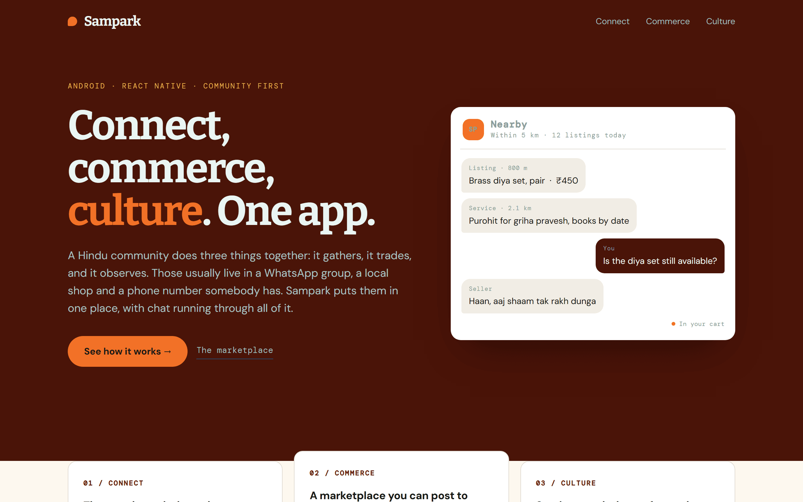 Sampark: A Hindu community app: people nearby, a marketplace, services to book, and chat, in one place.